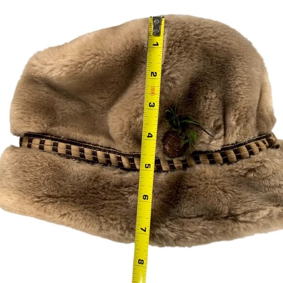 Vintage Stetson Tan Faux Fur Tyrolean Fedora Russian Winter Hat banded feather - Picture 8 of 12